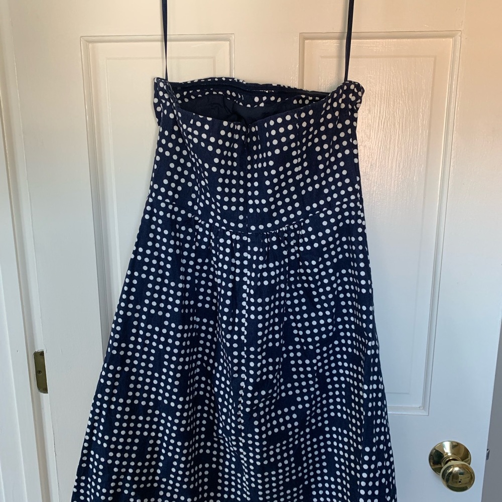 Navy Dot Pattern Strapless Dress - image 3